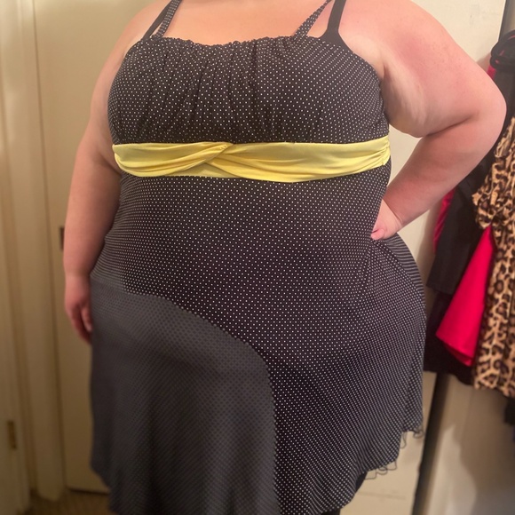 Addition Elle Plus-Size Polka Dot Dress, Black/White with Yellow Tie, Size 4X - Picture 1 of 3